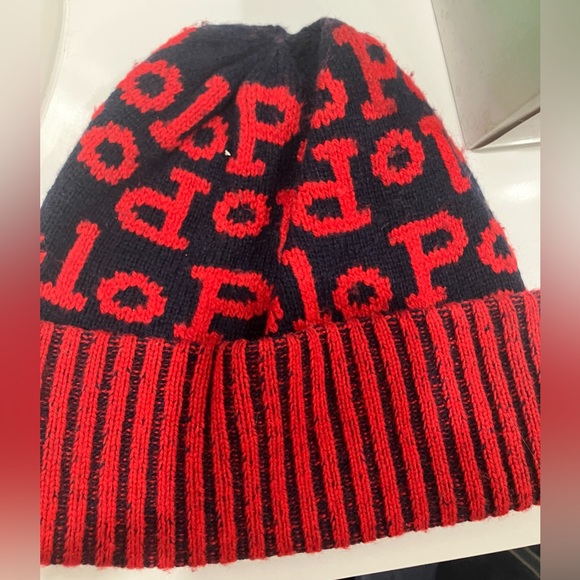 Polo ralph lauren designer all over print wool beanie winter cap navy/red OSFA - Picture 1 of 7
